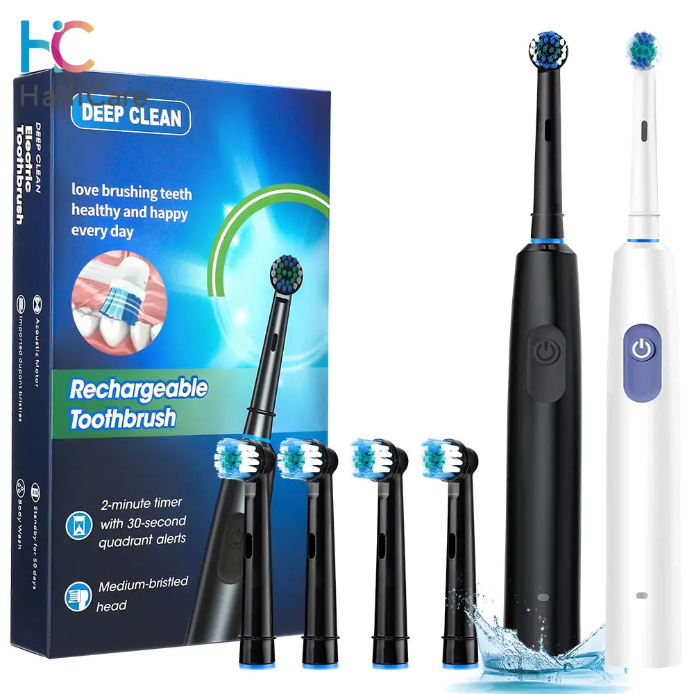 Smart Rechargeable Rotary Toothbrush w/4 Heads, 5 Modes
