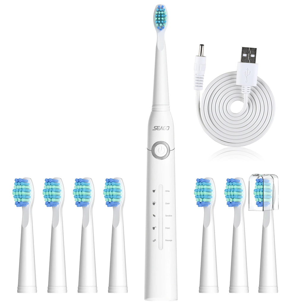 Smart Rechargeable Waterproof Toothbrush  w/8 Brush Heads
