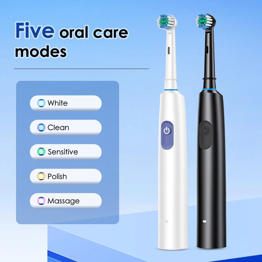 Smart Rechargeable Rotary Toothbrush w/4 Heads, 5 Modes