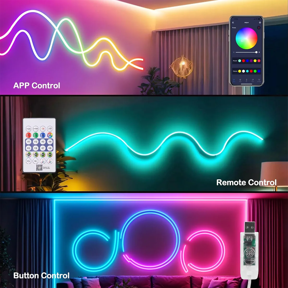 RGBIC Flexible BT LED USB Strip Lights
