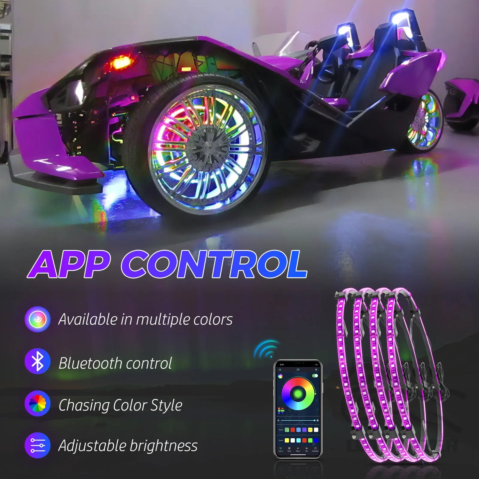 4 Waterproof RBG LED Wheel Lights w/App Control
