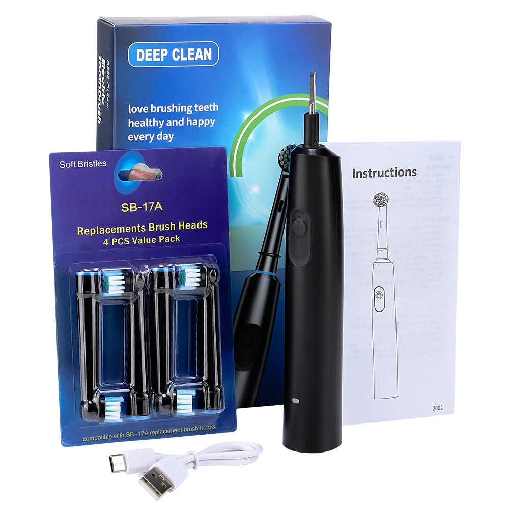 Smart Rechargeable Rotary Toothbrush w/4 Heads, 5 Modes