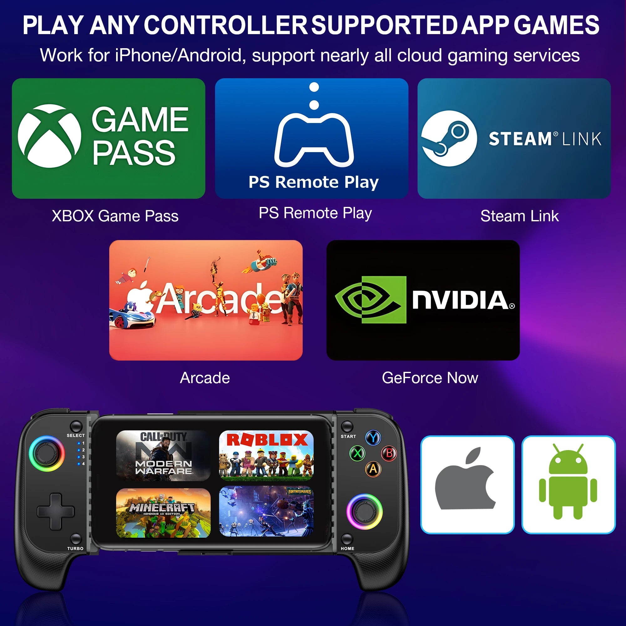 Bluetooth RGB Joystick Stretchable Gamepad